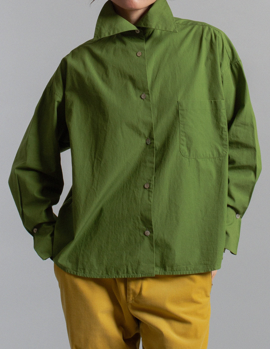 Romeo Gigli vintage earthy moss green cotton shirt detail