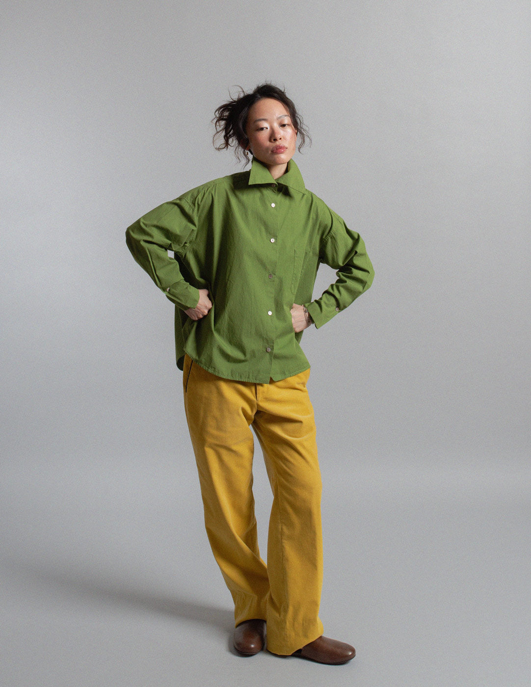 Romeo Gigli vintage earthy moss green cotton shirt