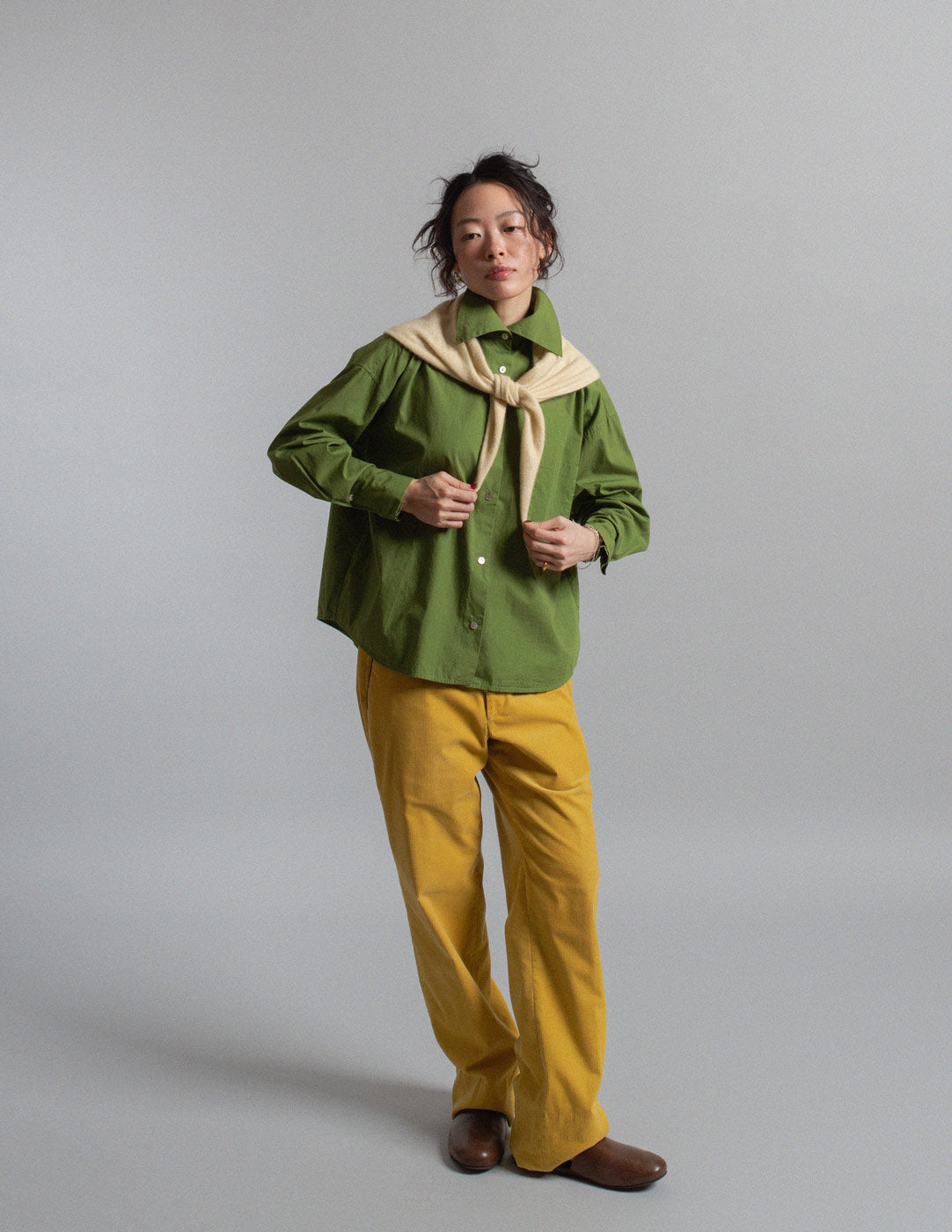 Romeo Gigli vintage earthy moss green cotton shirt