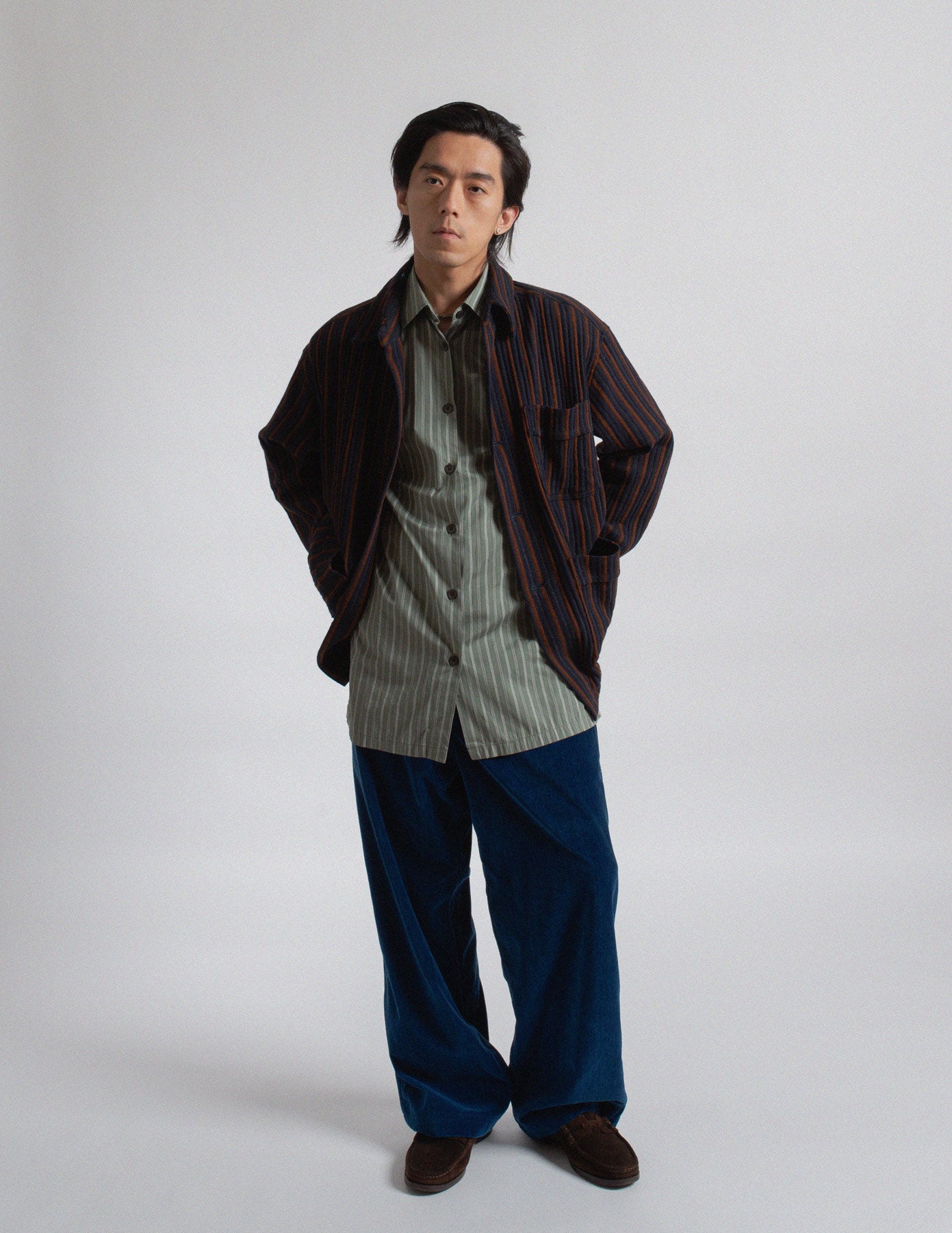Dries Van Noten sage green striped button-up shirt