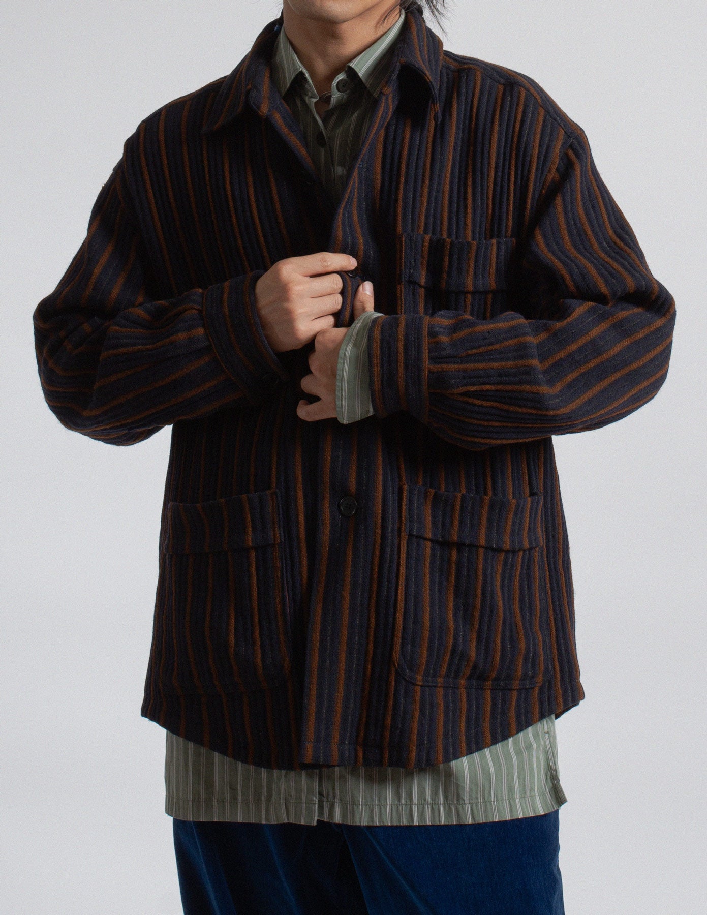 Romeo Gigli vintage striped textured wool chore jacket detail