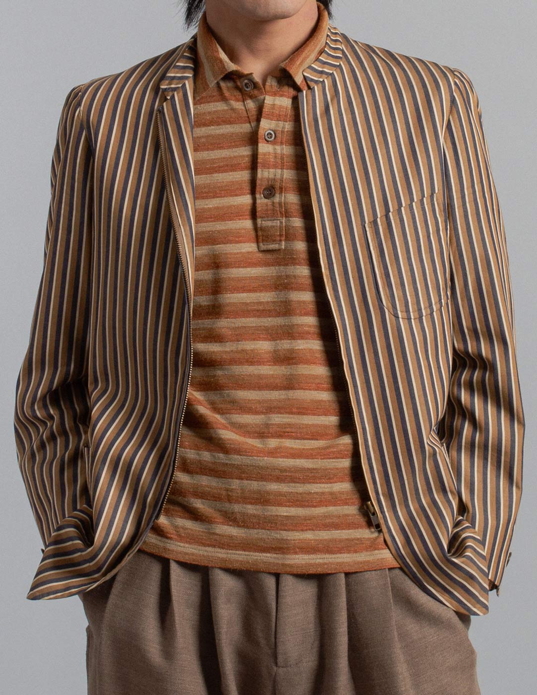 Romeo Gigli vintage striped zip jacket with Mandarin collar layer detail