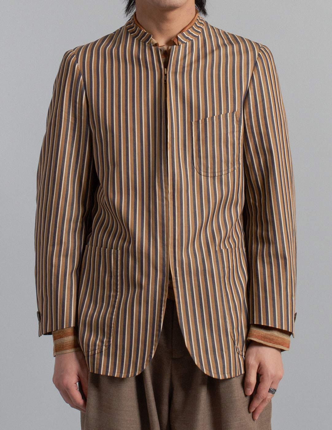 Romeo Gigli vintage striped zip jacket with Mandarin collar detail