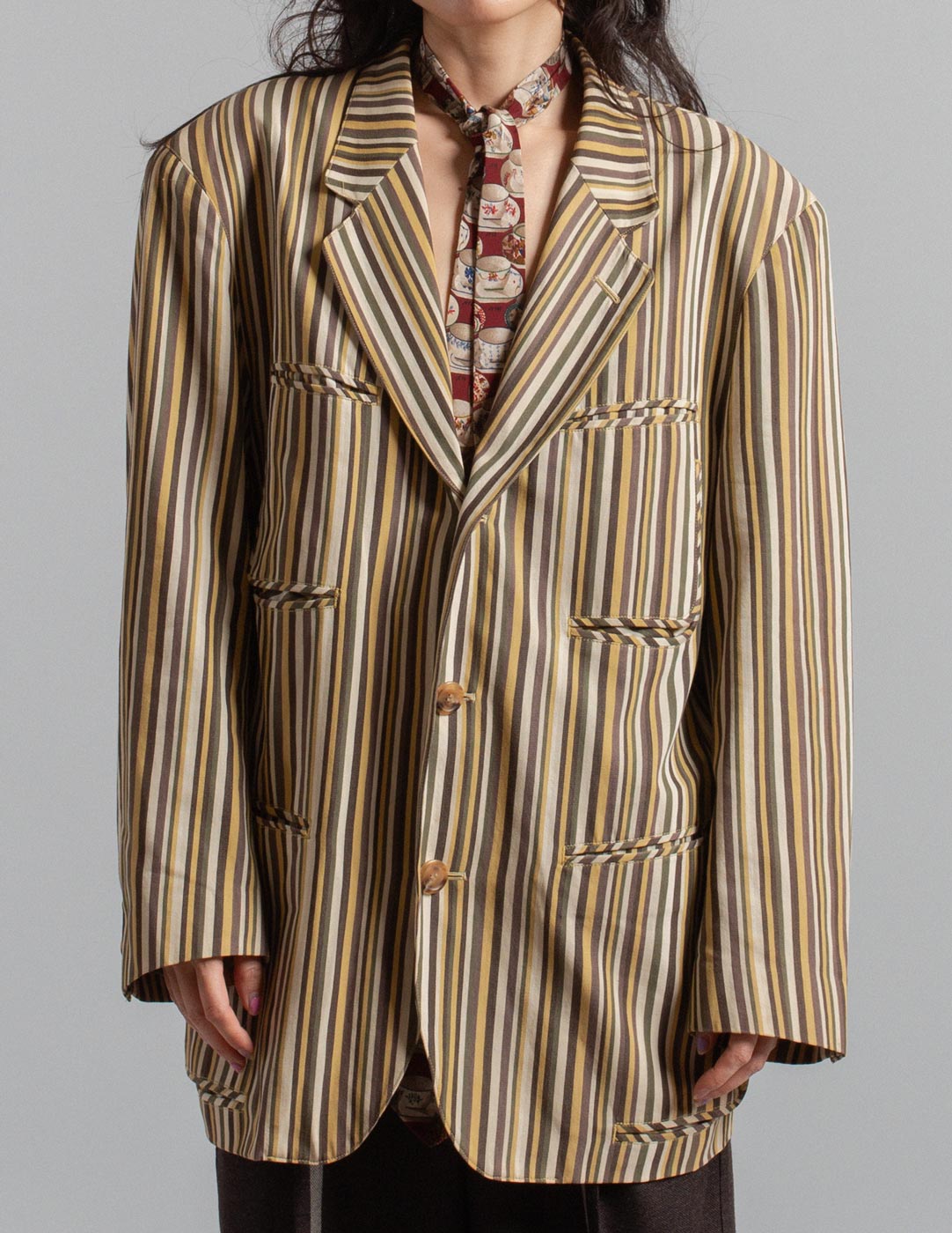 Issey Miyake vintage striped cotton blazer front detail