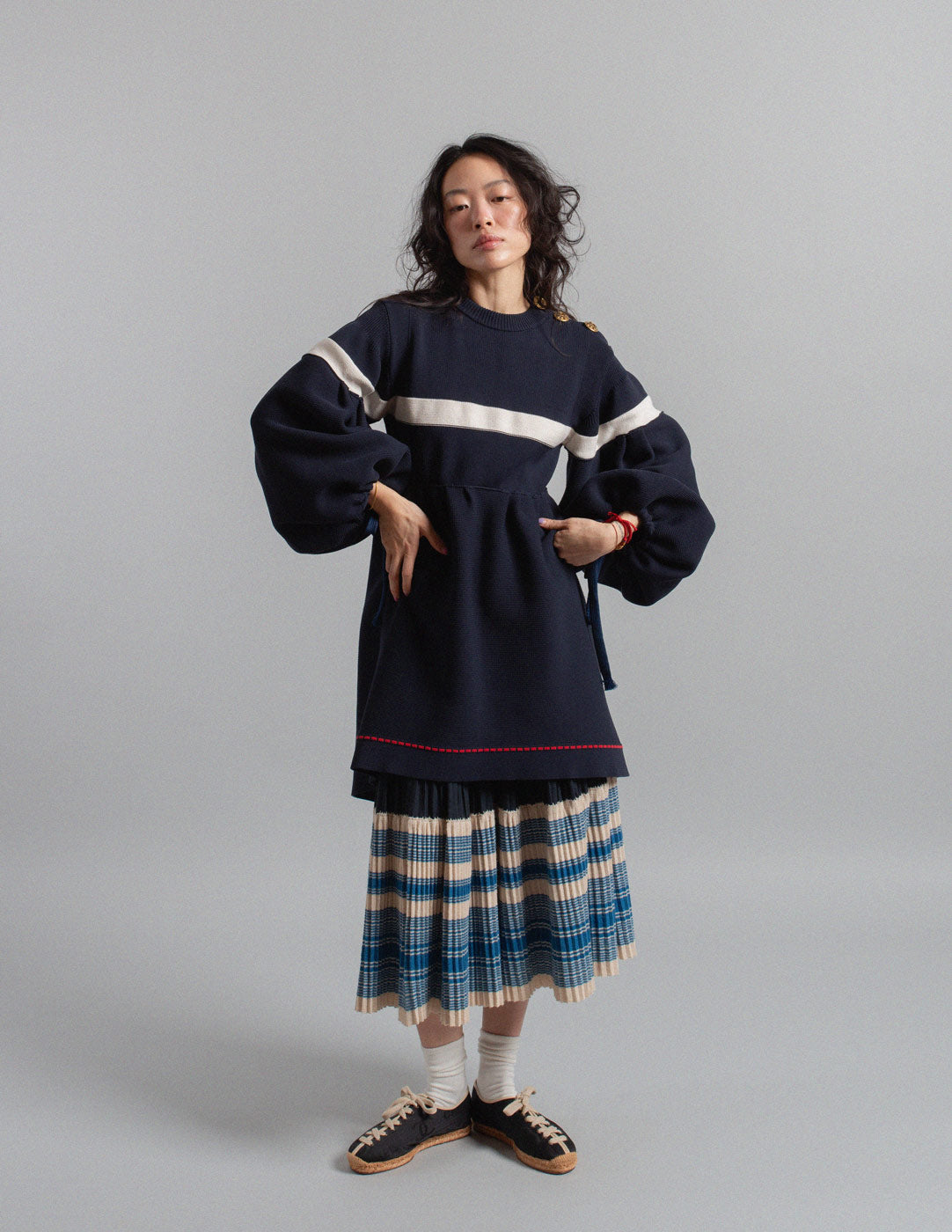 Sonia Rykiel vintage navy knit babydoll dress with balloon sleeves