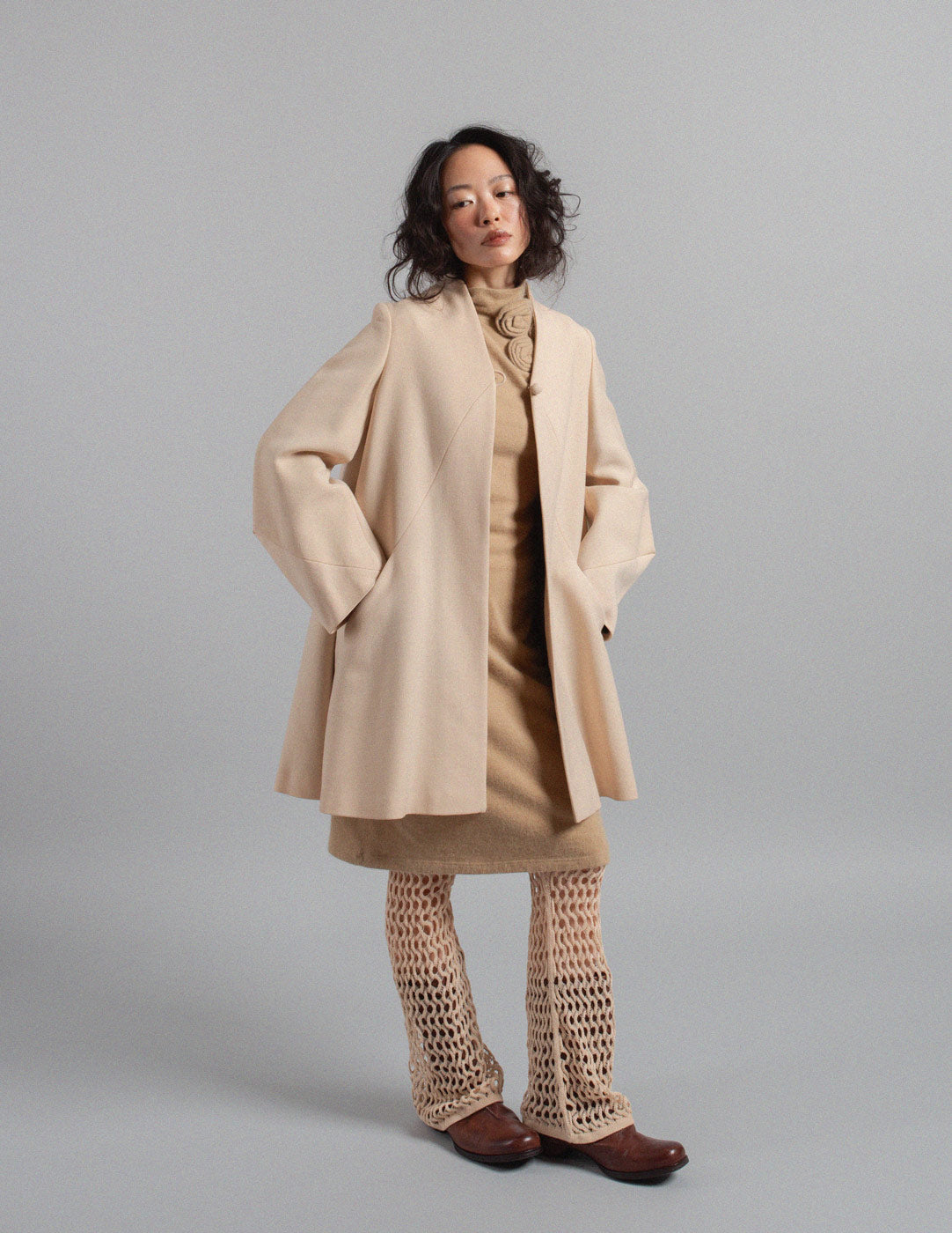 Sybilla vintage eggshell sculptural wool swing coat