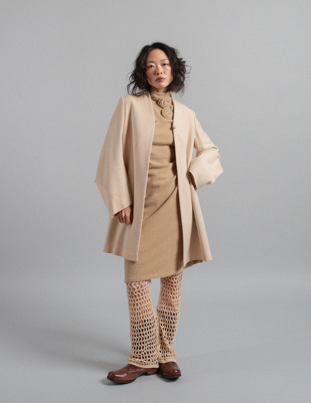 Sybilla vintage eggshell sculptural wool swing coat