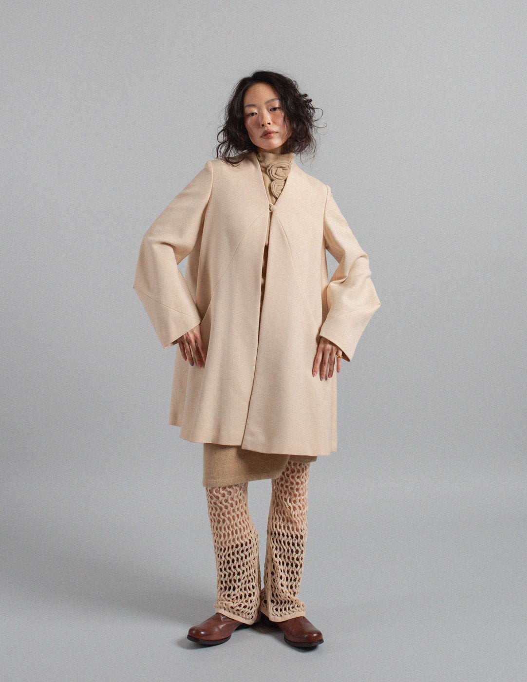 Sybilla vintage eggshell sculptural wool swing coat