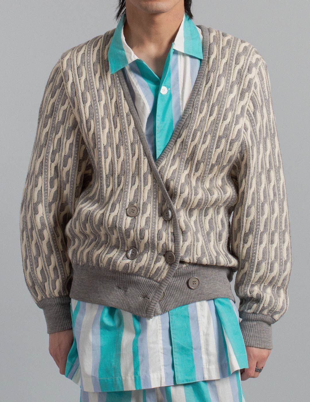 Valentino vintage textured cable knit double-breasted cardigan