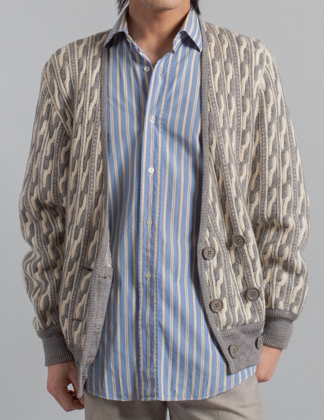 Valentino vintage textured cable knit double-breasted cardigan