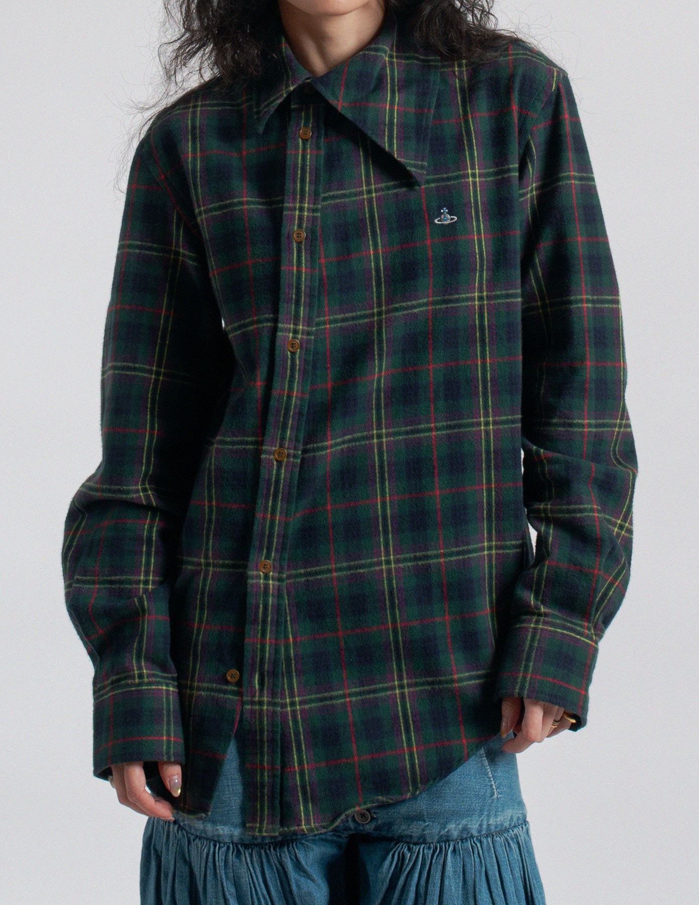Vivienne Westwood Man tartan plaid cotton flannel shirt front detail