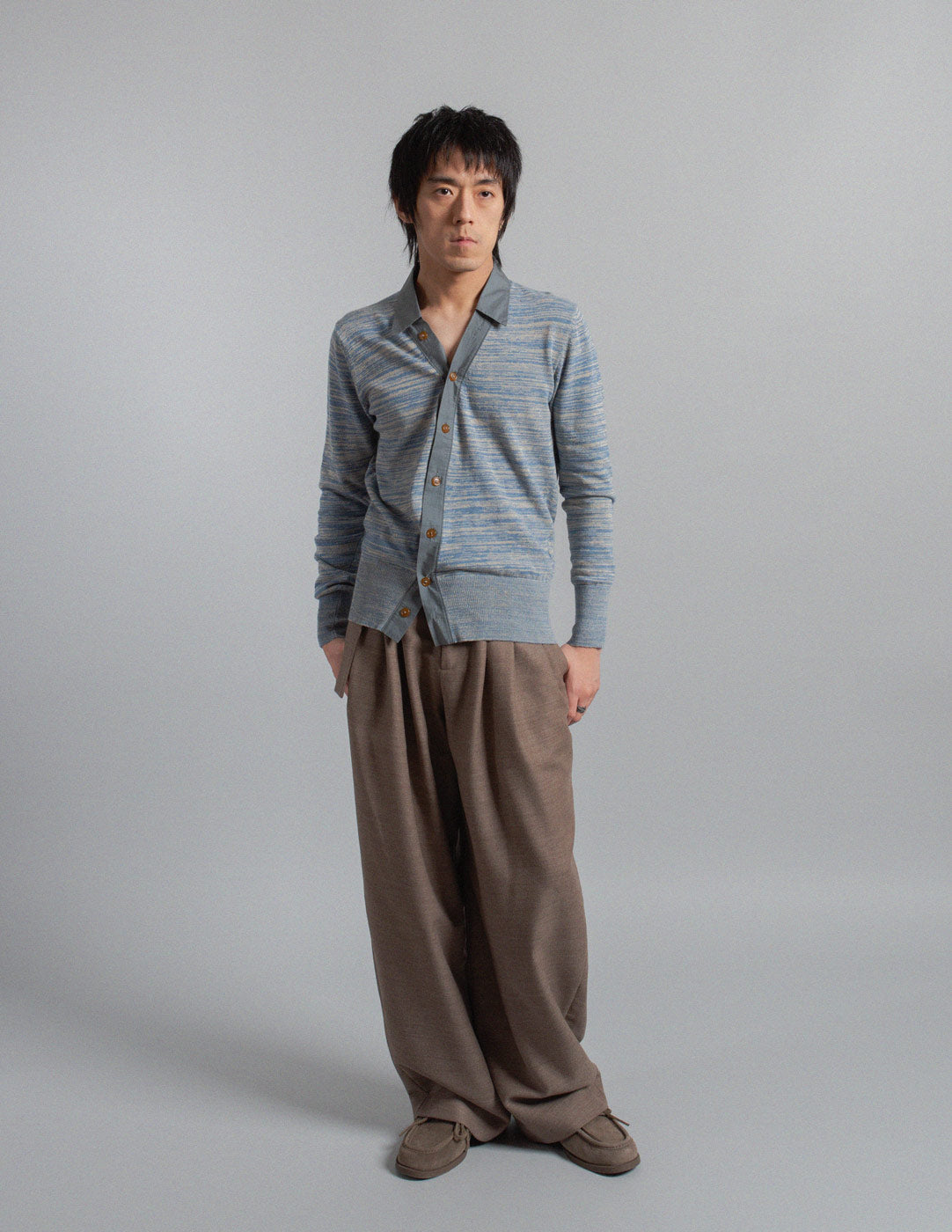 Vivienne Westwood Man dusty blue cotton and linen mélange knit cardigan