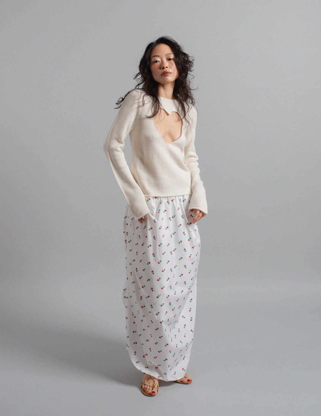 Yves Saint Laurent cherry print ruffled cotton skirt