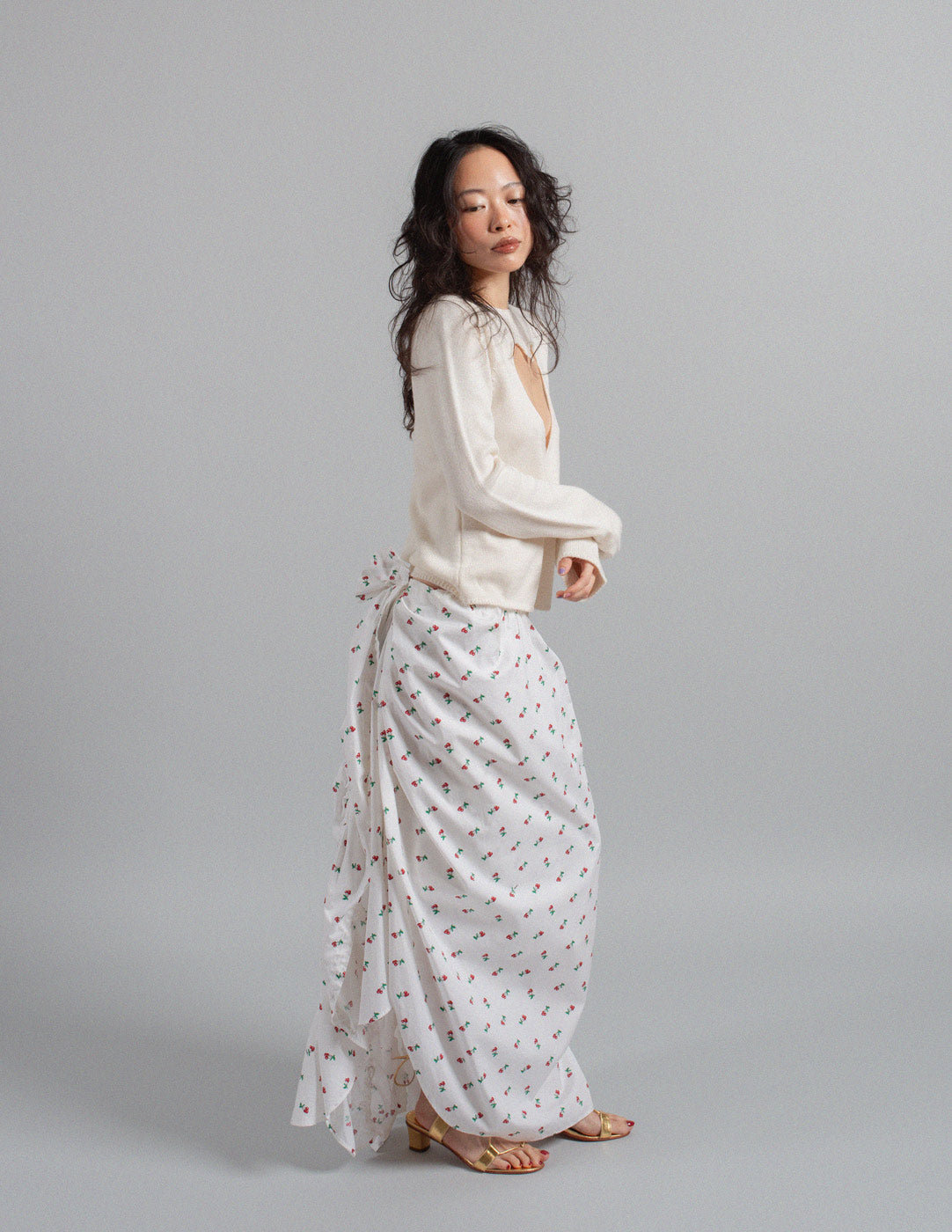 Yves Saint Laurent cherry print ruffled cotton skirt