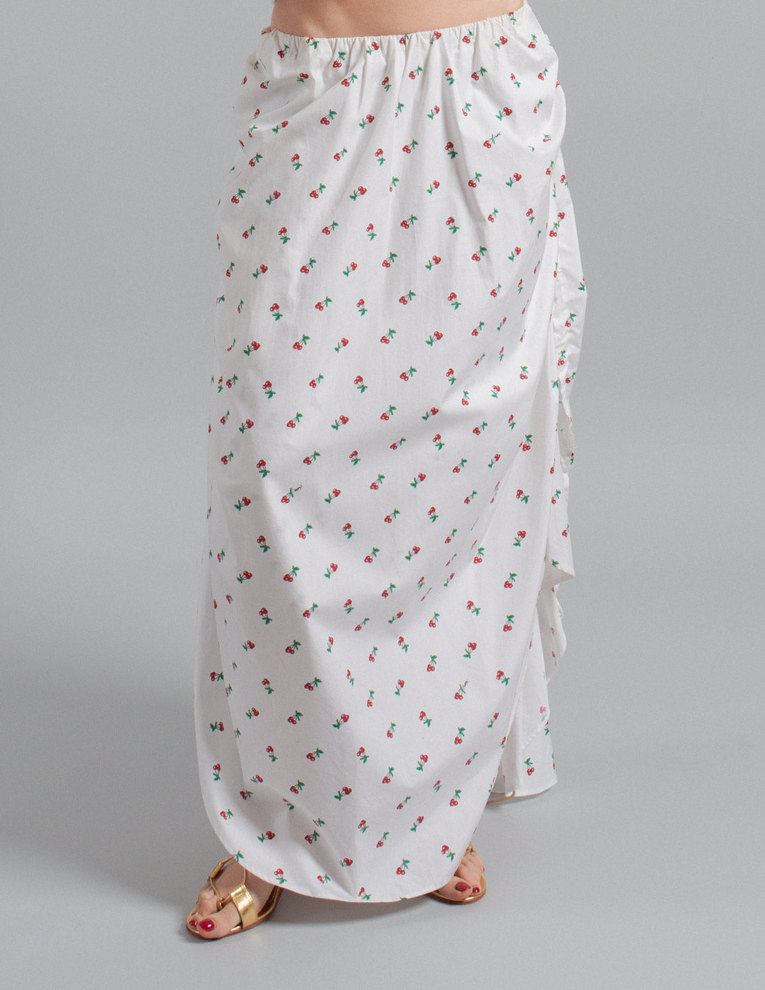 Yves Saint Laurent cherry print ruffled cotton skirt detail