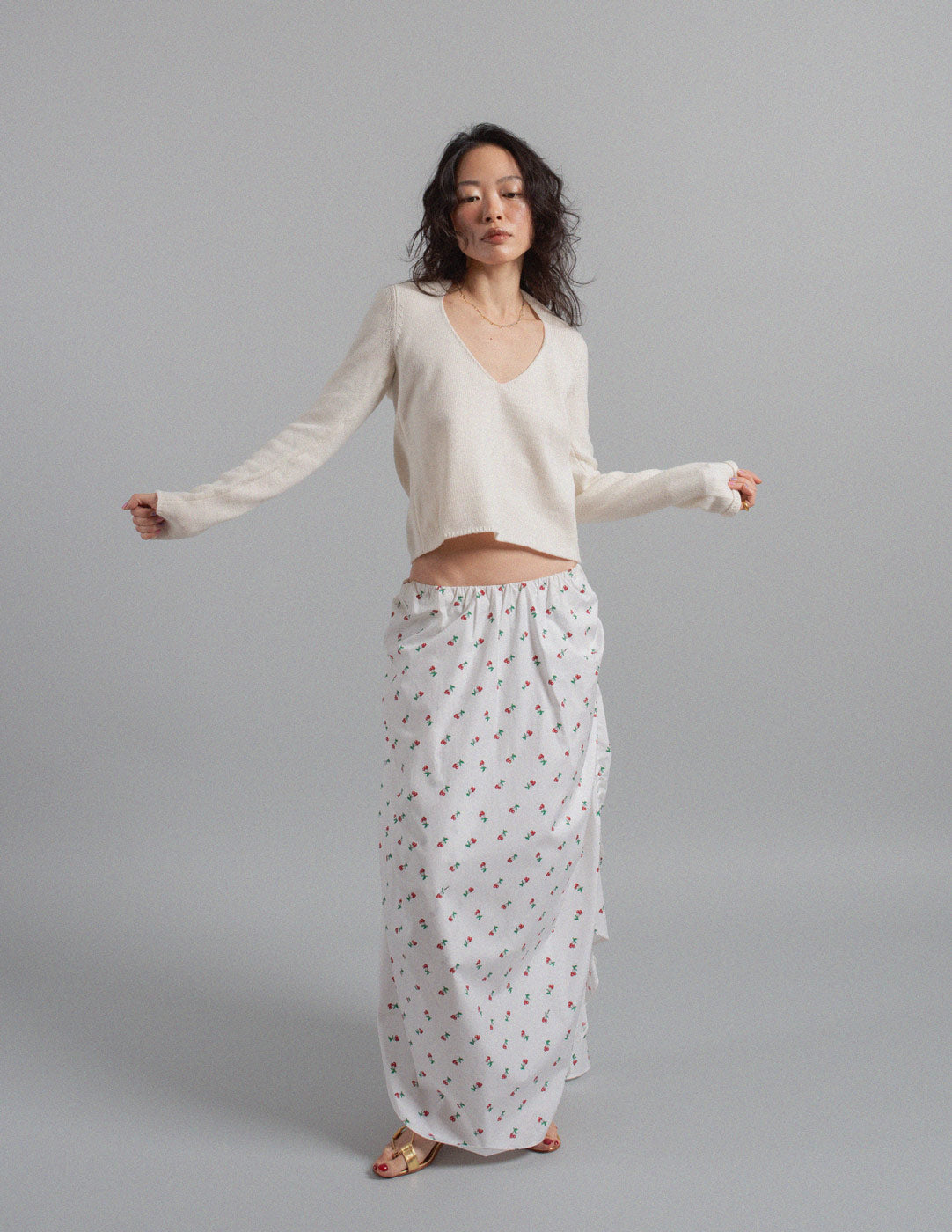 Comme des Garçons white open heart knit top