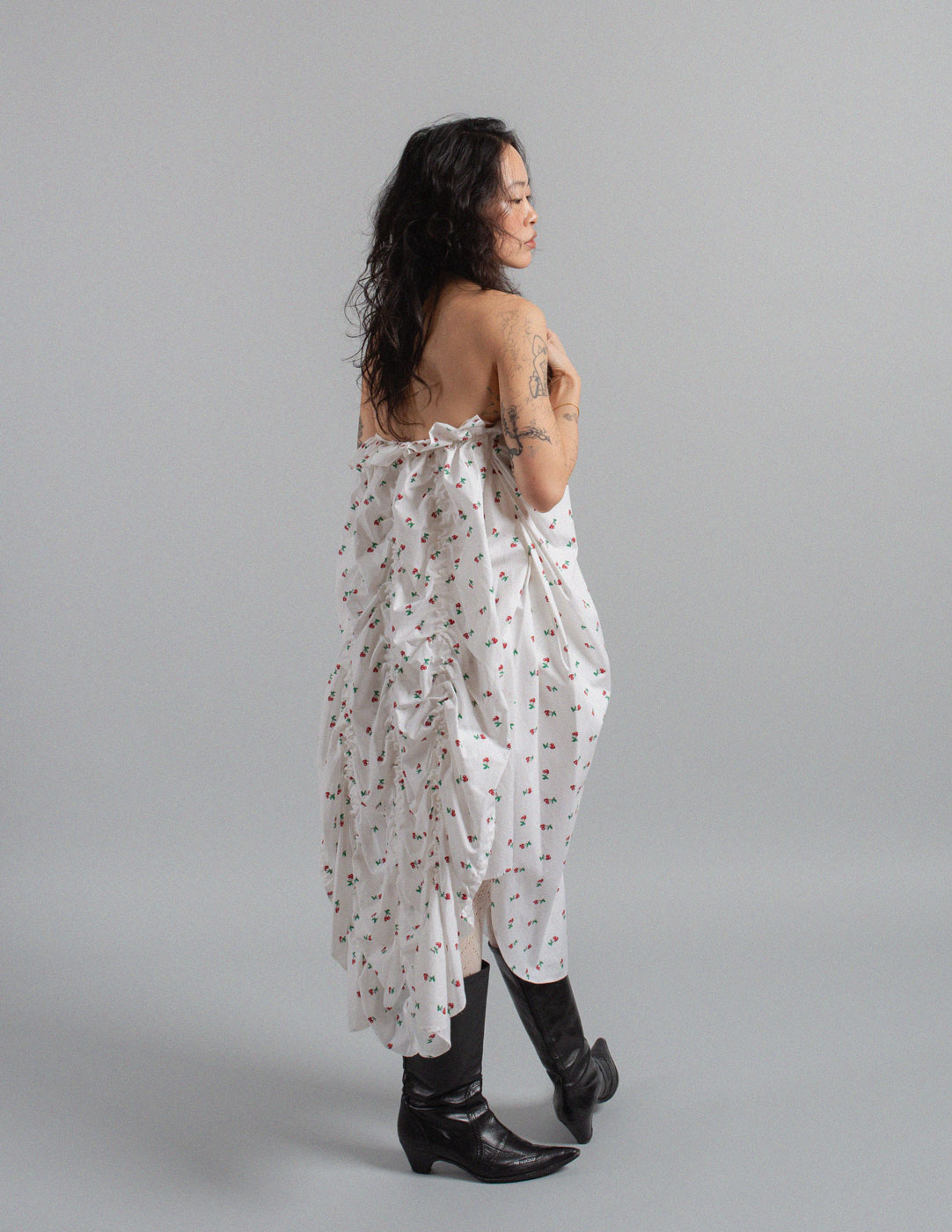 Yves Saint Laurent cherry print ruffled cotton dress