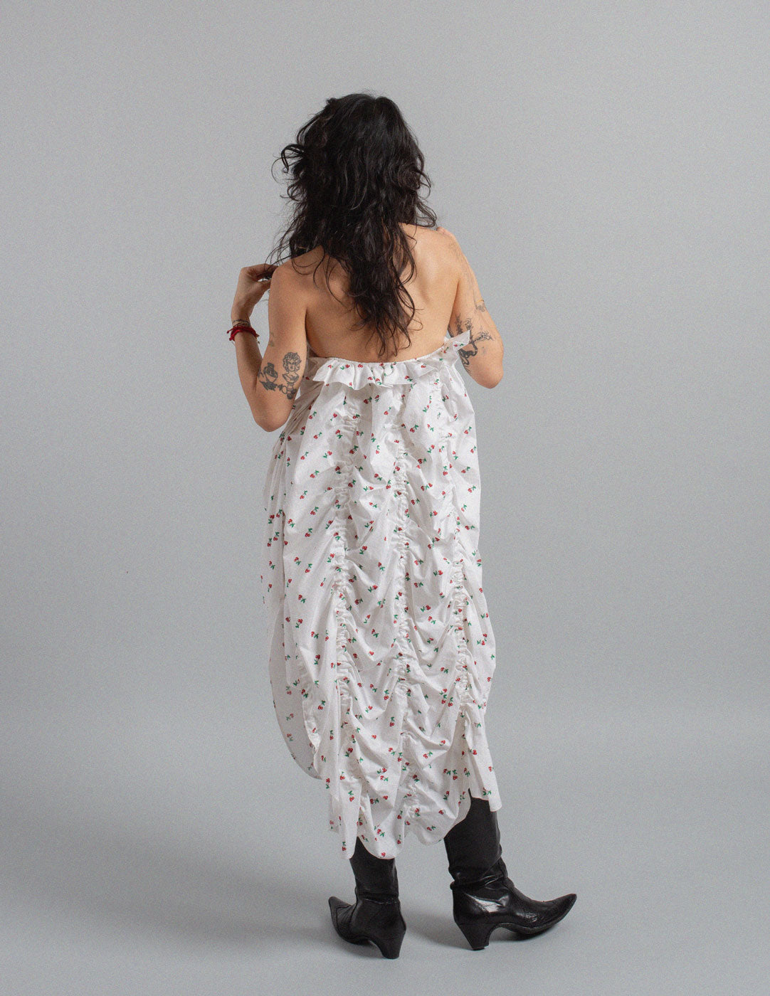 Yves Saint Laurent cherry print ruffled cotton dress