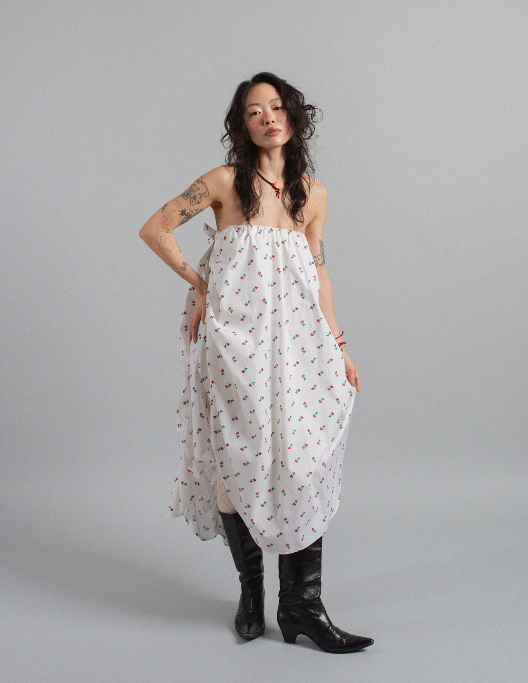 Yves Saint Laurent cherry print ruffled cotton dress