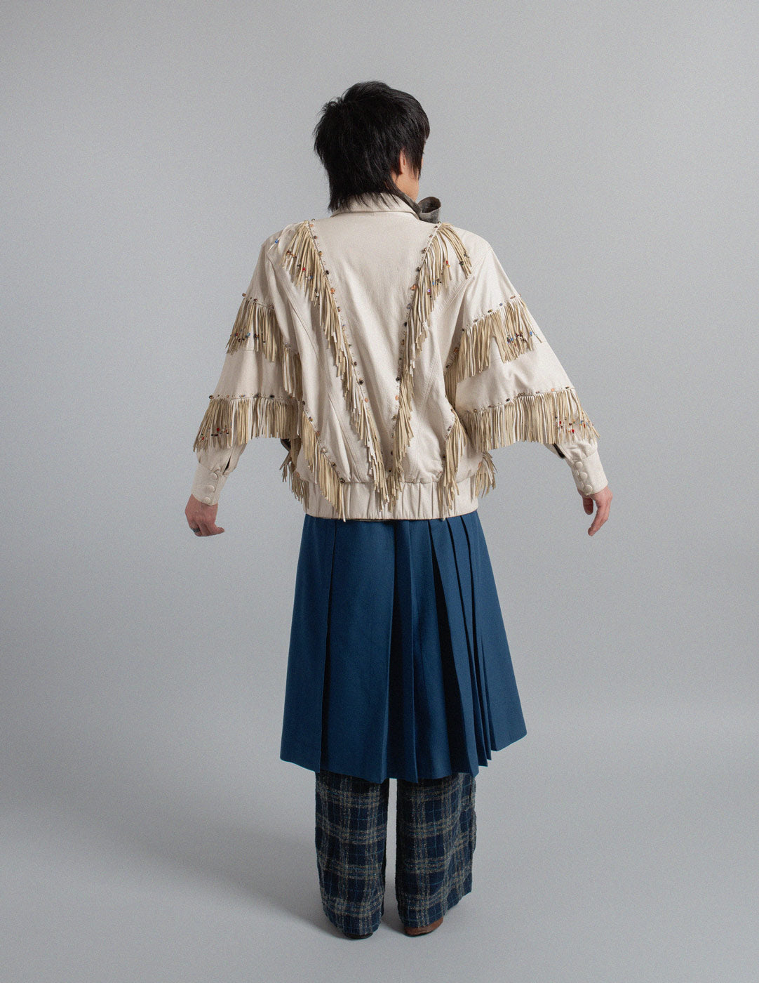 Workroom 70s by Gene Stranquist vintage artisanal beaded fringe leather jacket back view