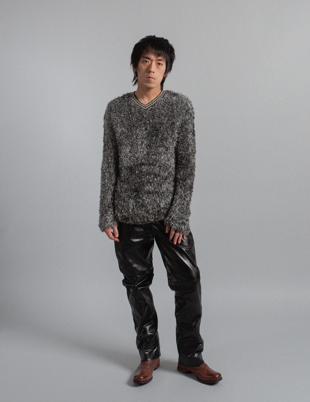 vintage black and silver fuzzy brushed sweater