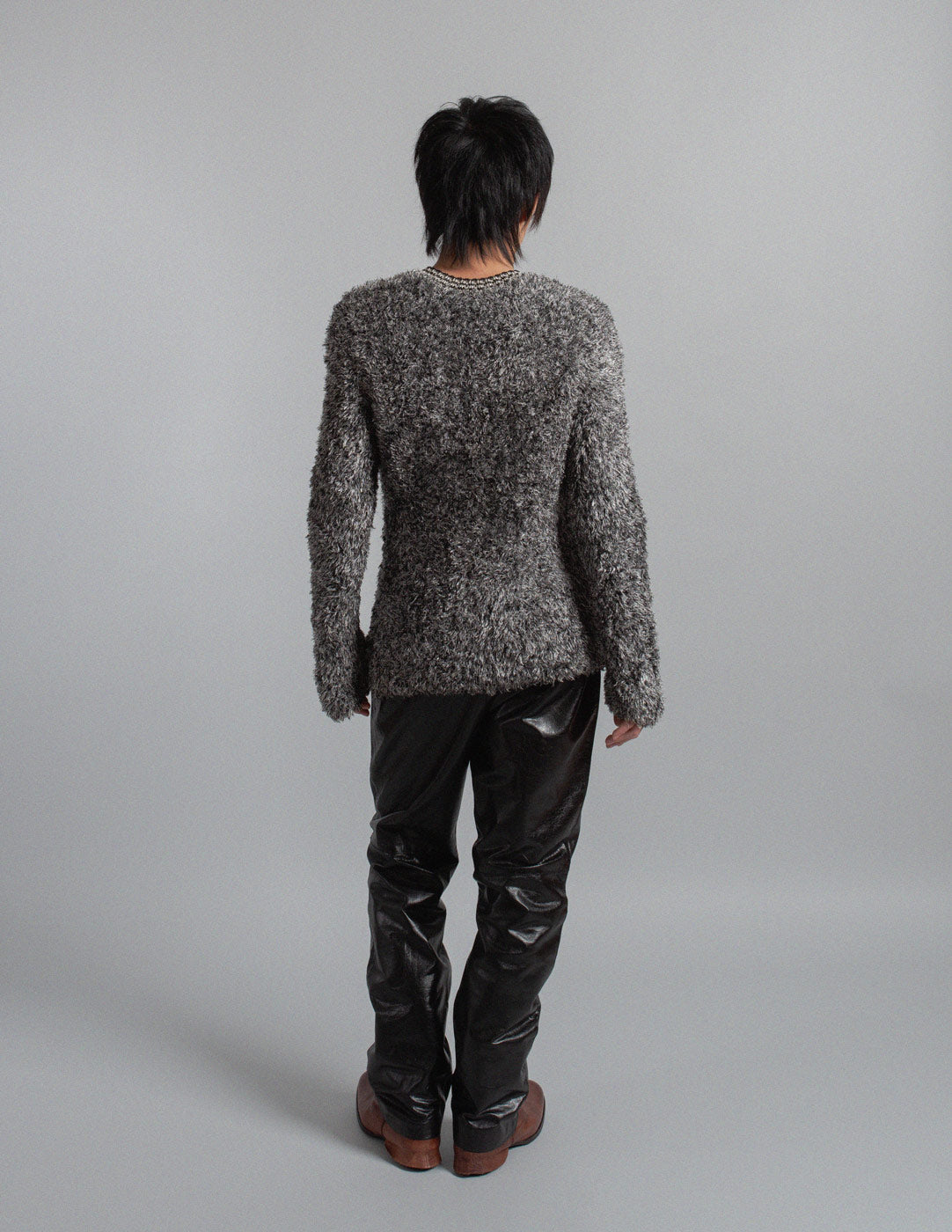 vintage black and silver fuzzy brushed sweater back view