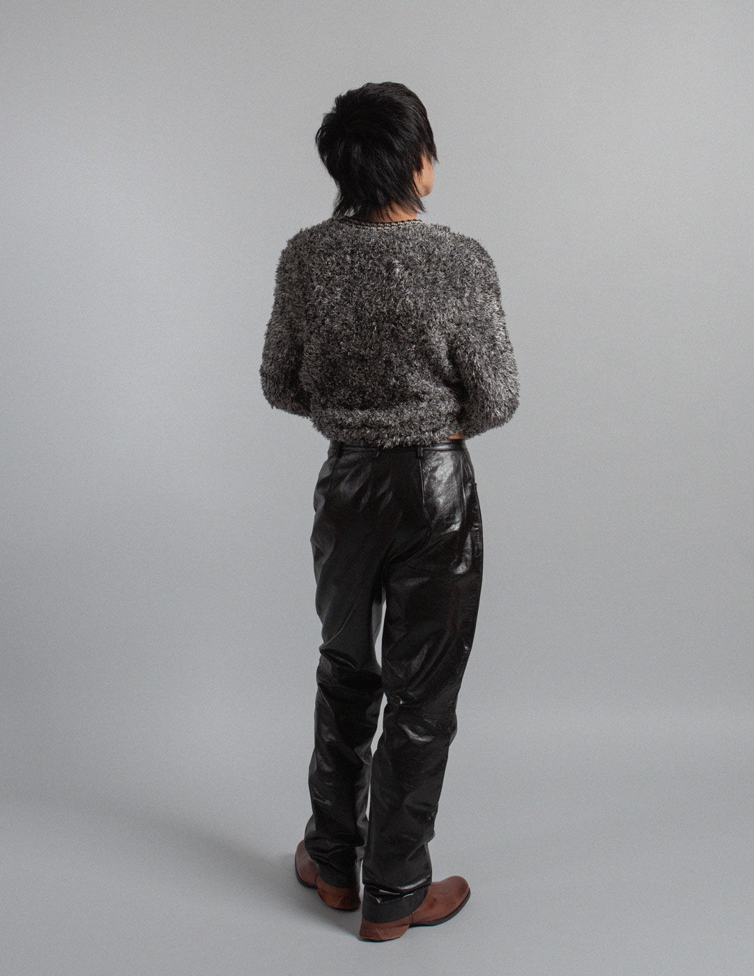 Missoni black leather trousers back view
