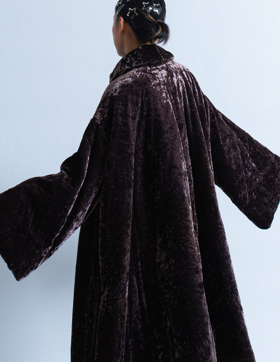 Romeo Gigli vintage plum velvet cape coat back detail