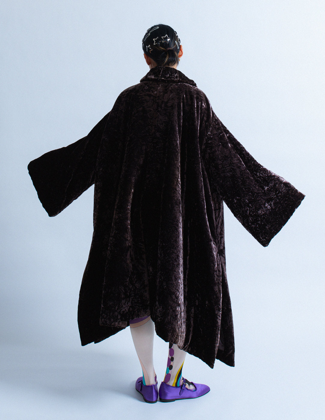 Romeo Gigli vintage plum velvet cape coat back view