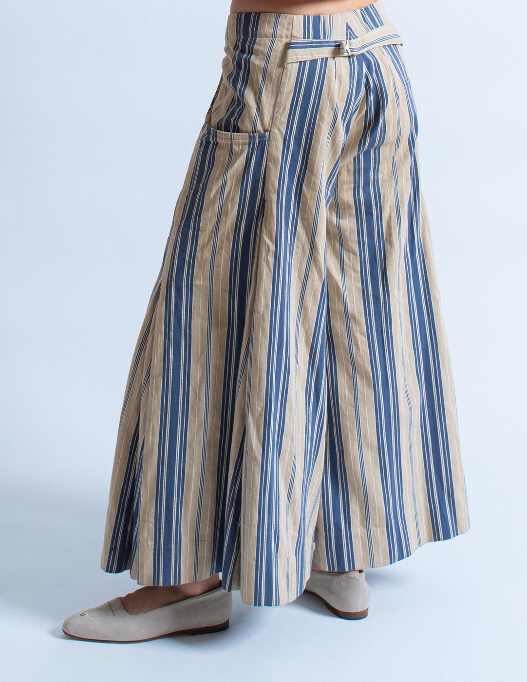 Kapital striped cotton flare pants back detail