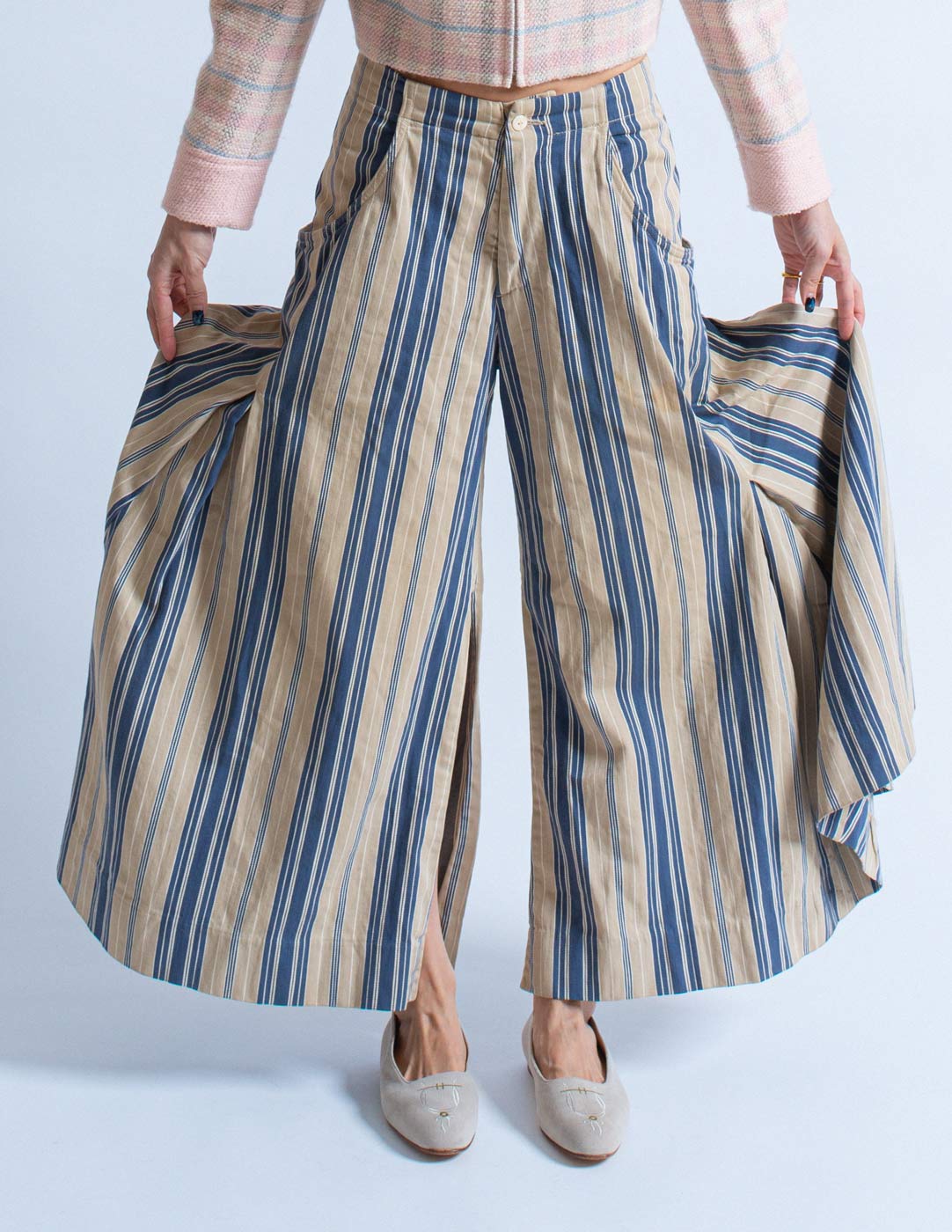 Kapital striped cotton flare pants detail