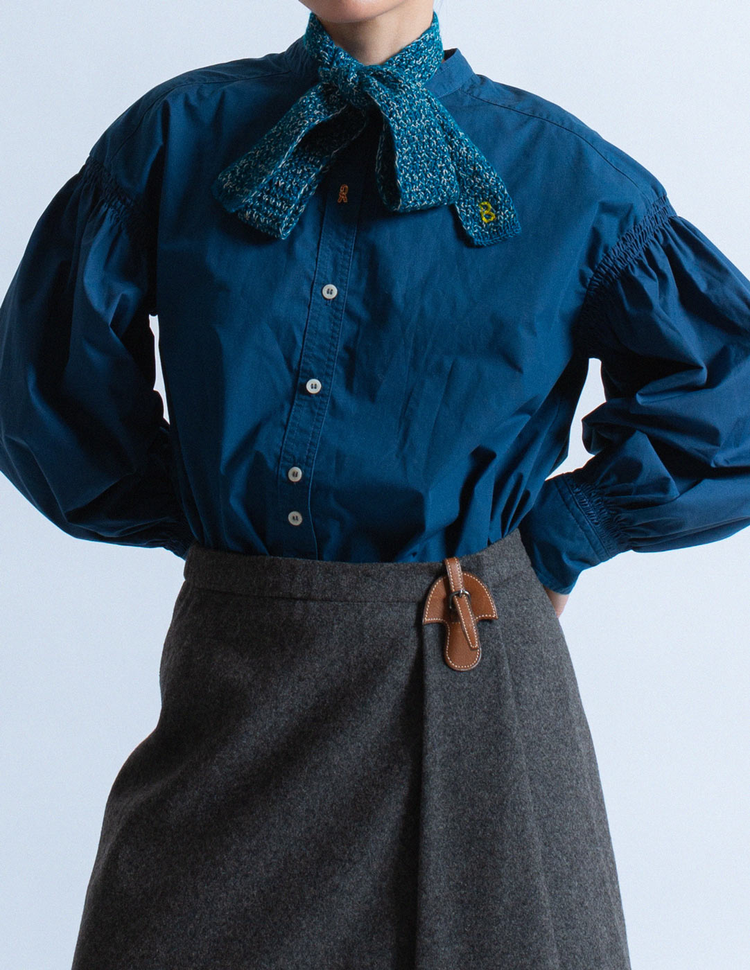 Roberta di Camerino vintage dark teal smocked shirt dress detail