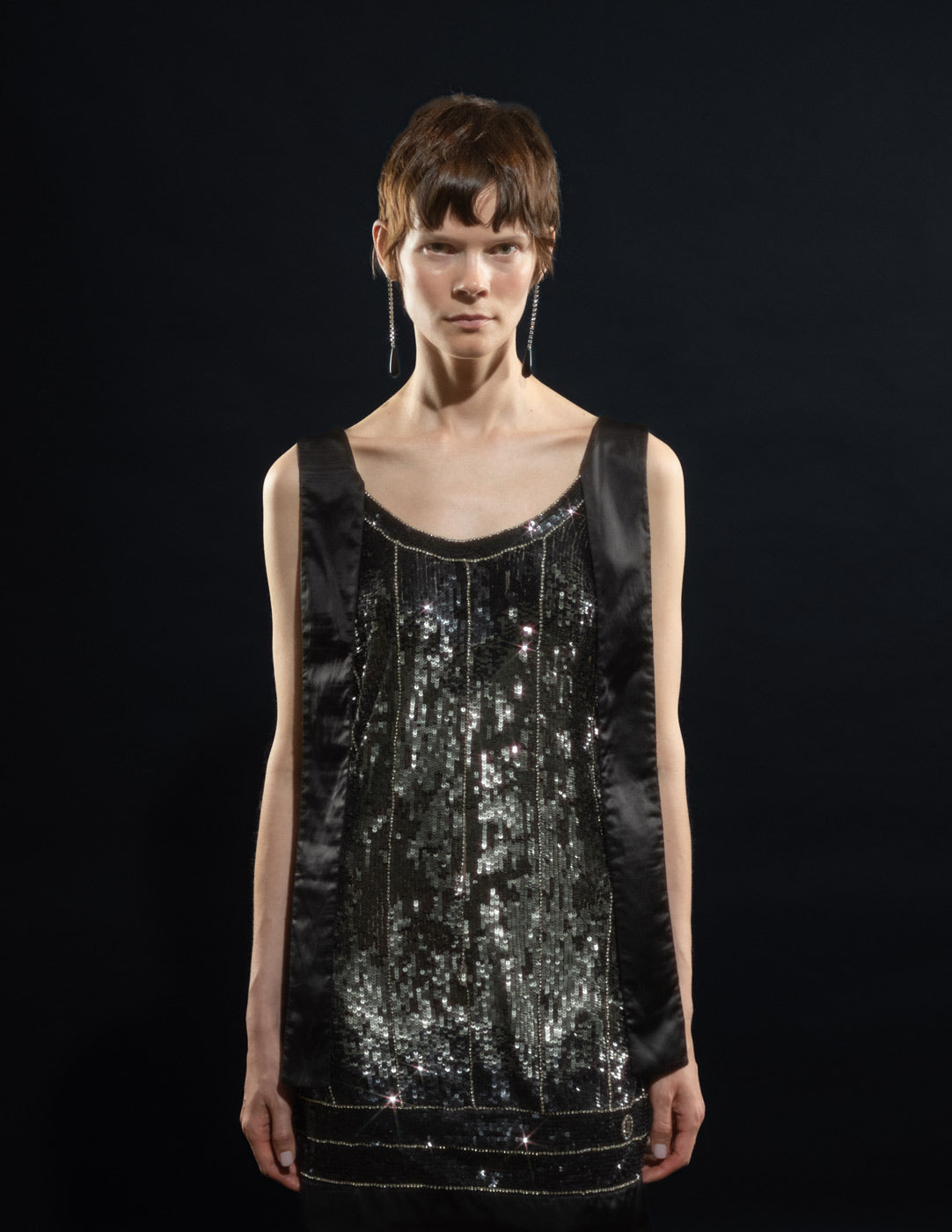John Galliano vintage black sequined ribbon dress