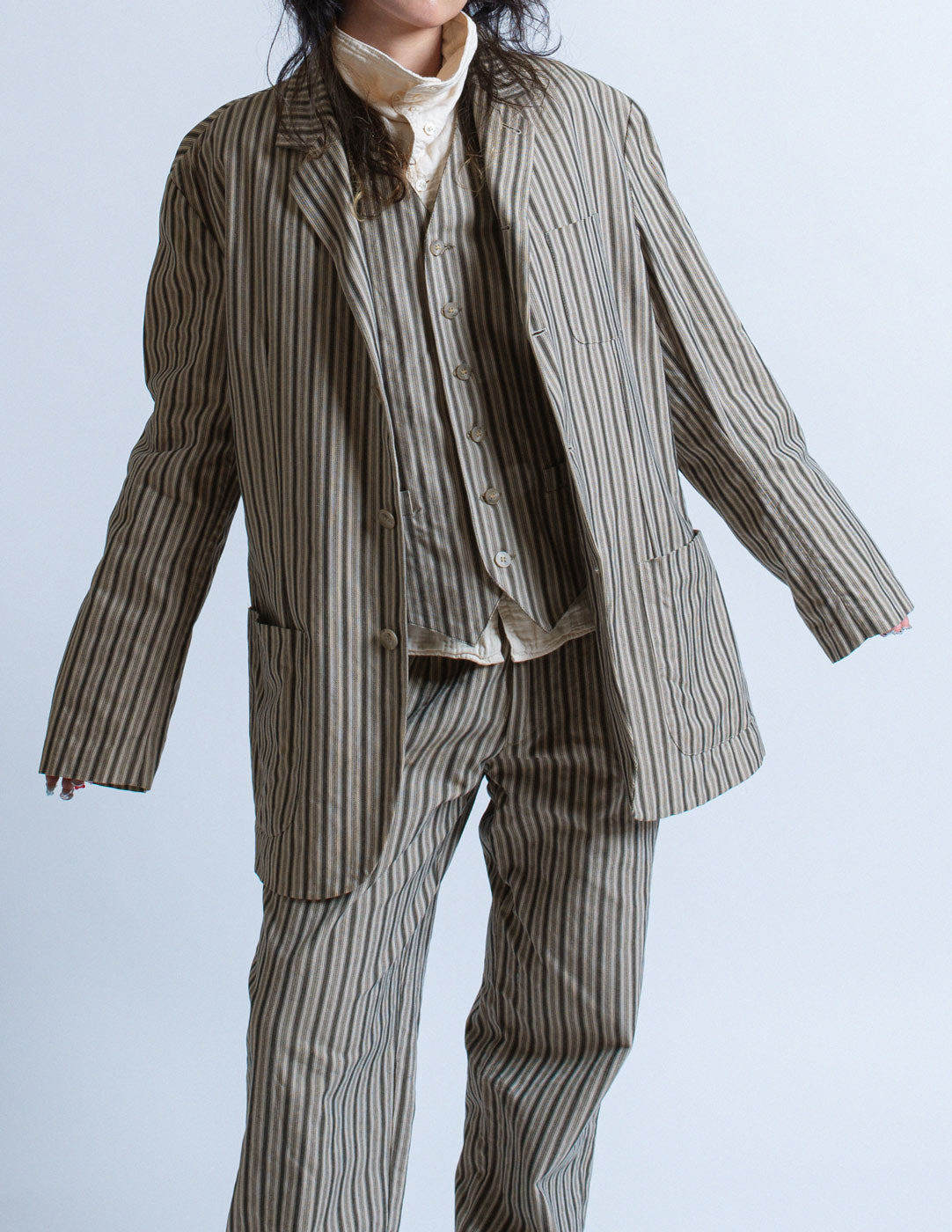 Romeo Gigli vintage gray striped cotton blazer detail
