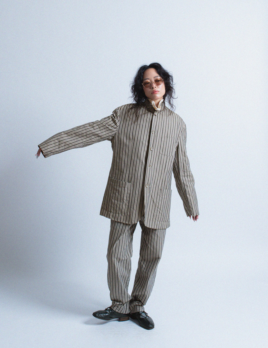 Romeo Gigli vintage gray striped cotton blazer