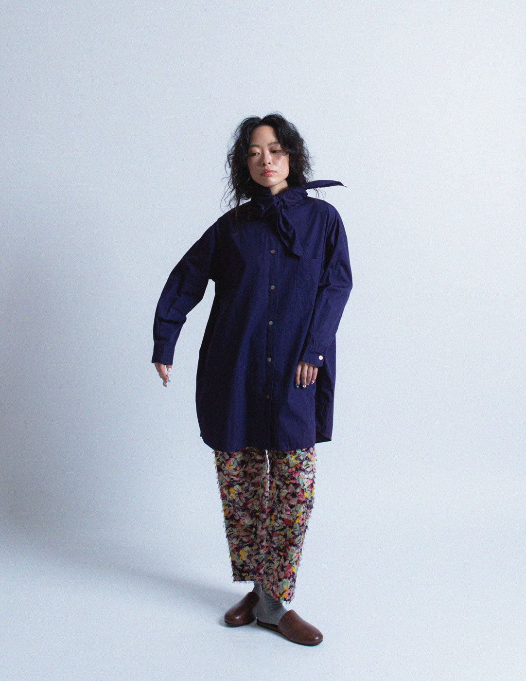 Romeo Gigli vintage violet cotton cocoon shirt with shawl collar