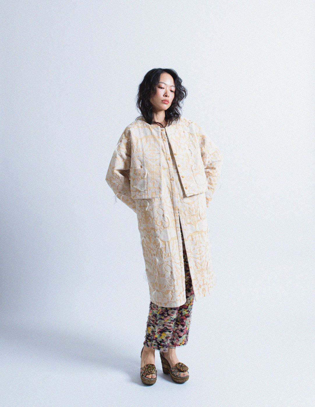 Issey Miyake reversible jacquard long waistcoat and jacket set