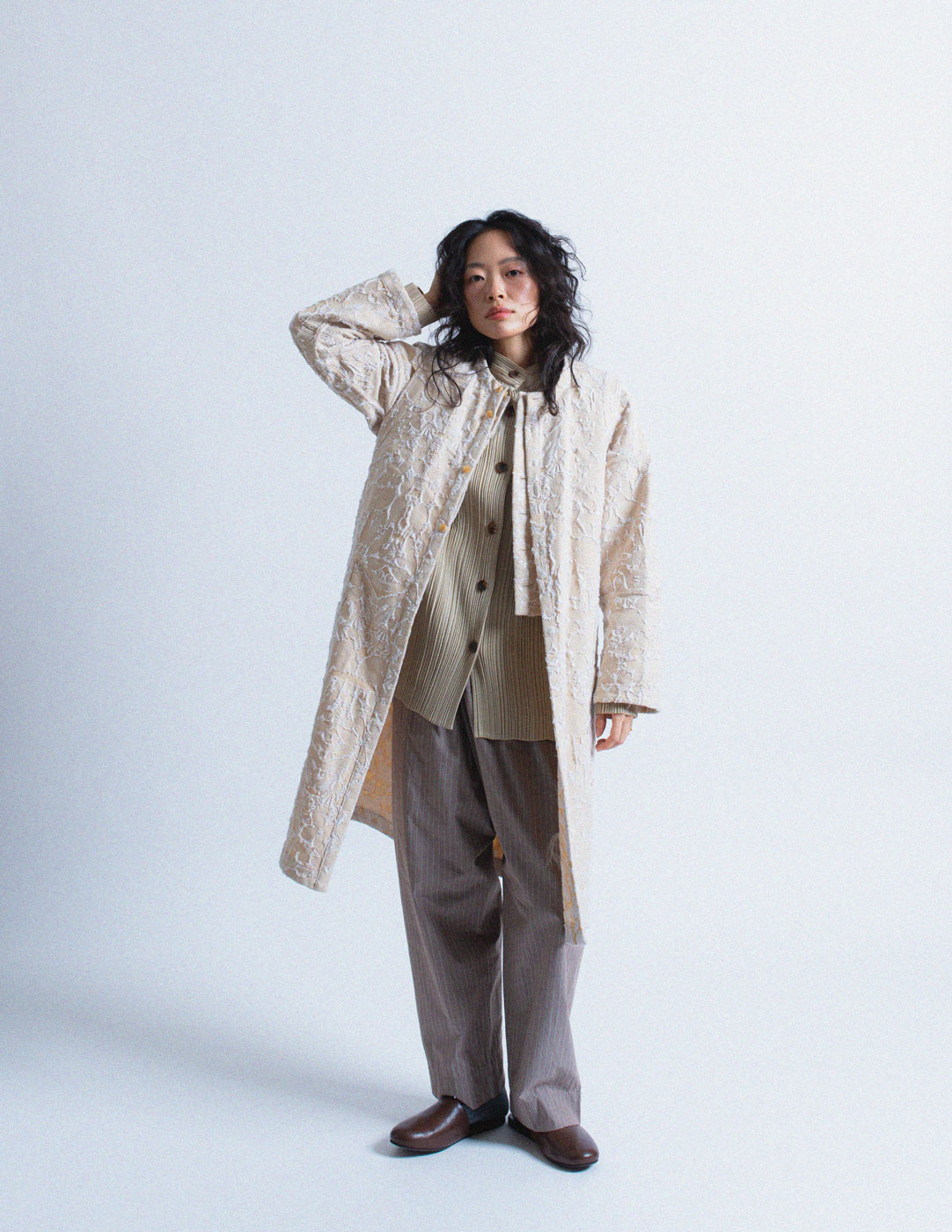 Issey Miyake reversible jacquard long waistcoat and jacket set