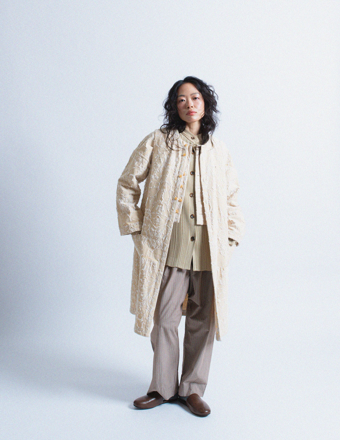 Issey Miyake reversible jacquard long waistcoat and jacket set