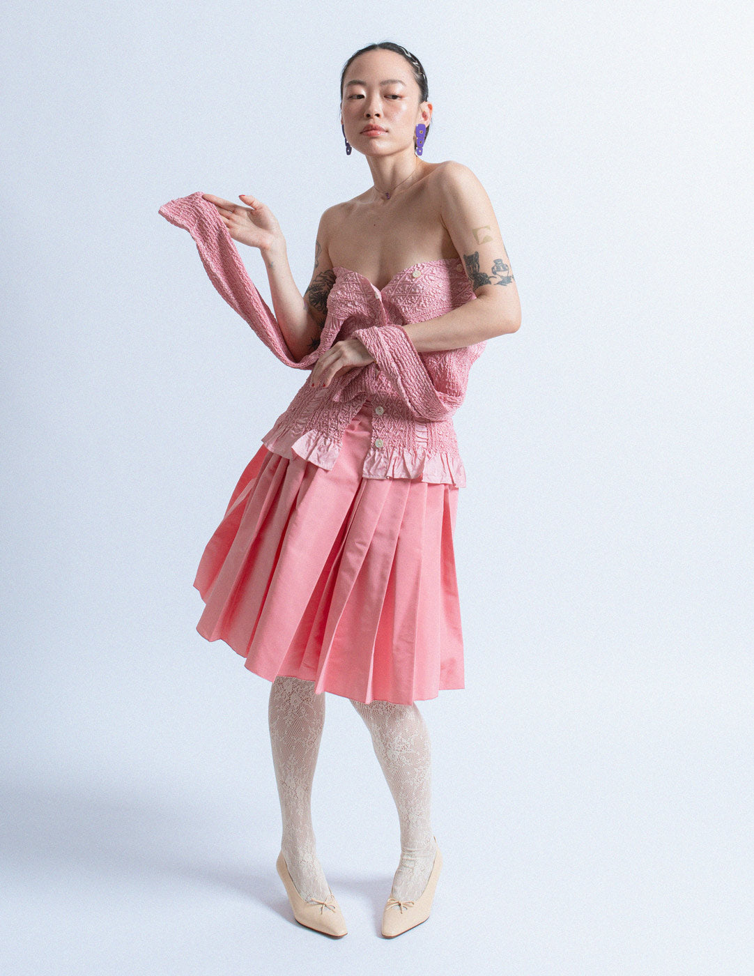 Prada peach silk pleated skirt