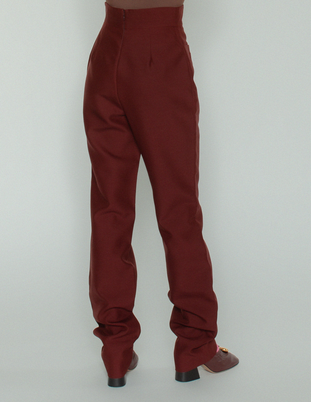 Jean Paul Gaultier burgundy high waisted trousers back detail