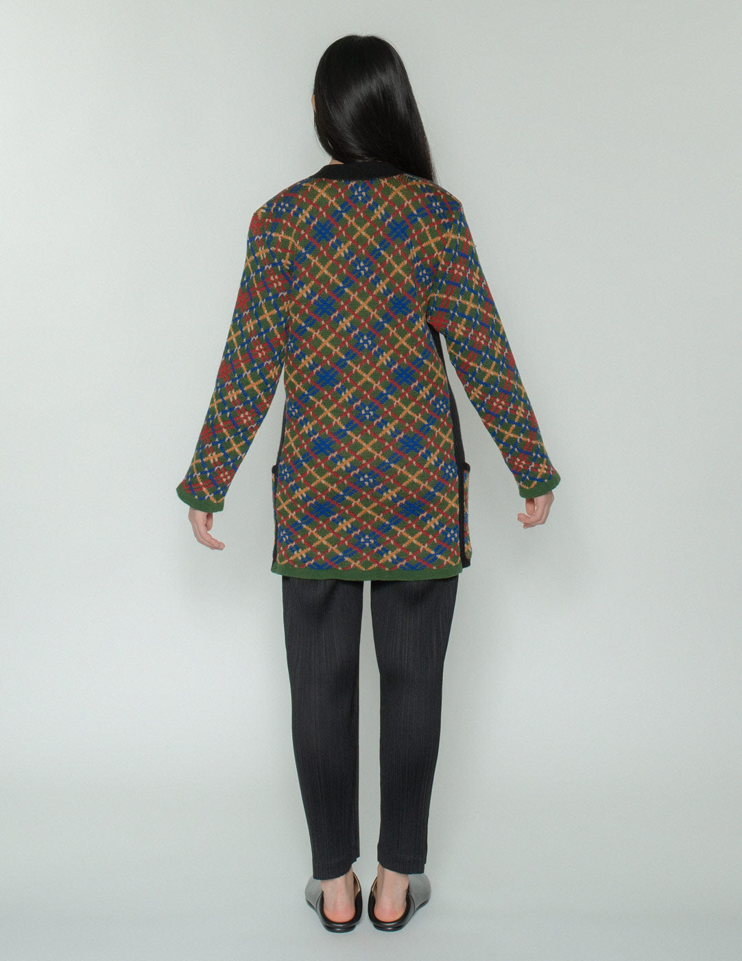 Yves Saint Laurent vintage multi-color plaid cardigan back