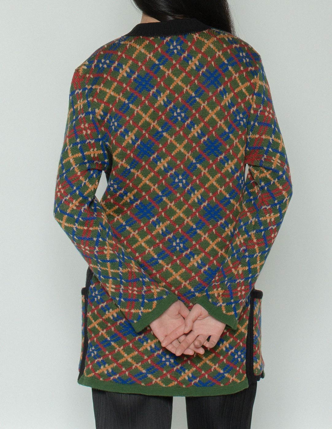 Yves Saint Laurent vintage multi-color plaid cardigan back detail