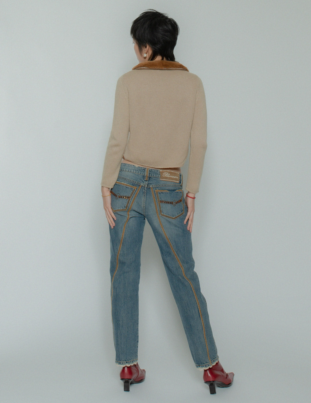 Blumarine low rise cropped jeans back view