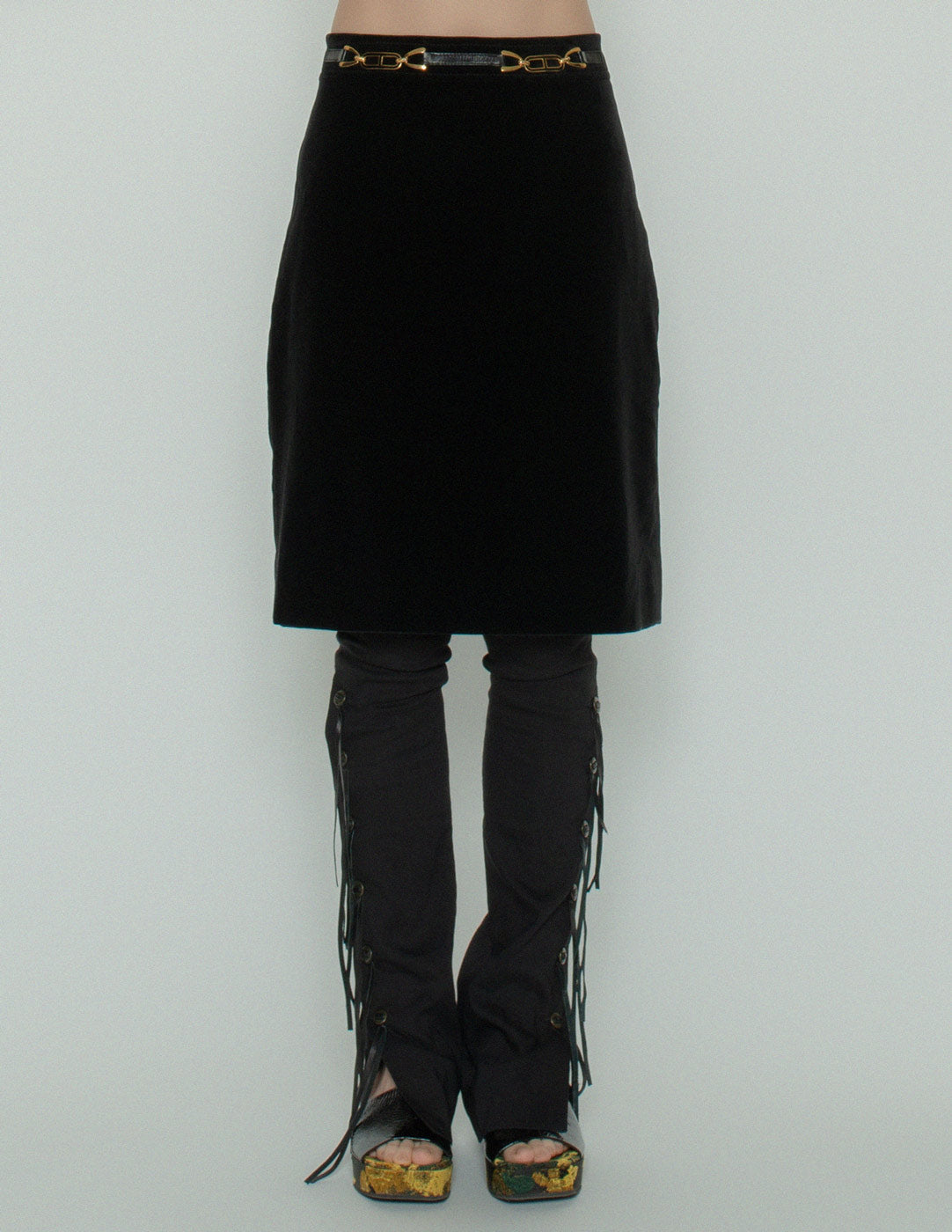Celine vintage black velvet skirt detail