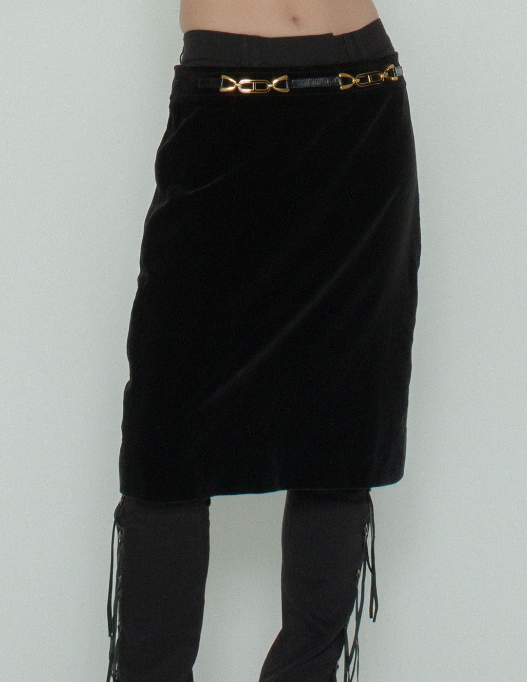 Celine vintage black velvet skirt front detail