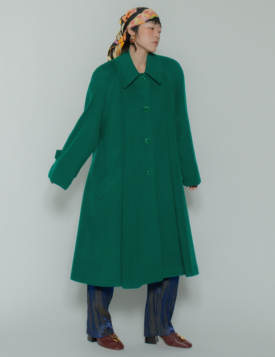 Celine vintage emerald wool swing coat