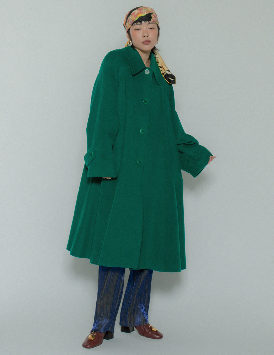 Celine vintage emerald wool swing coat