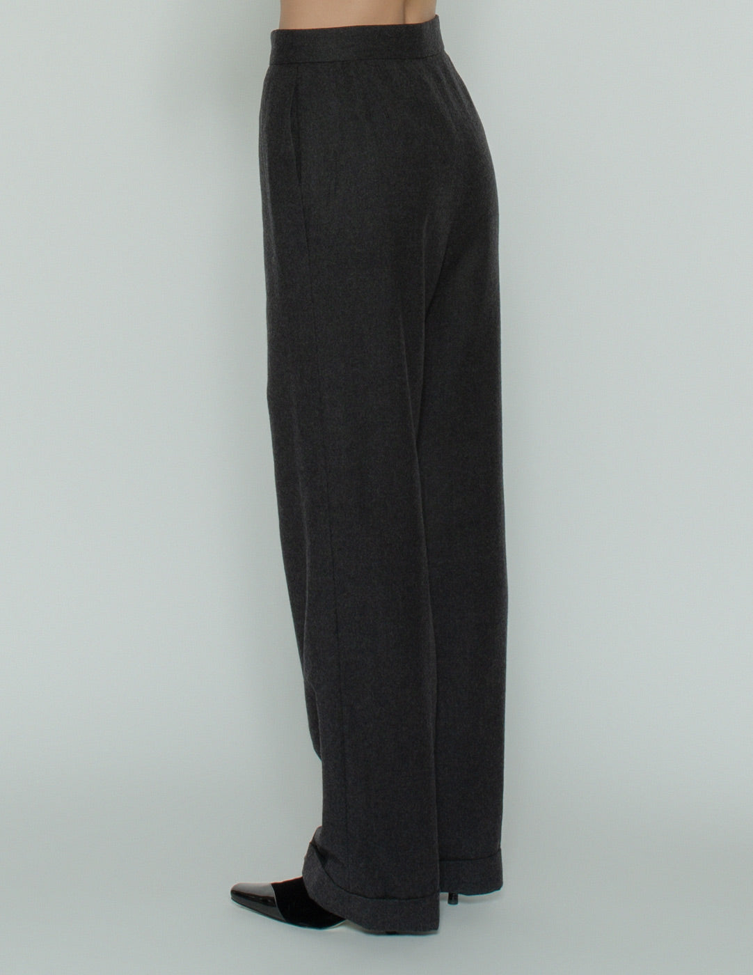 Chanel vintage charcoal wool and cashmere trousers back detail