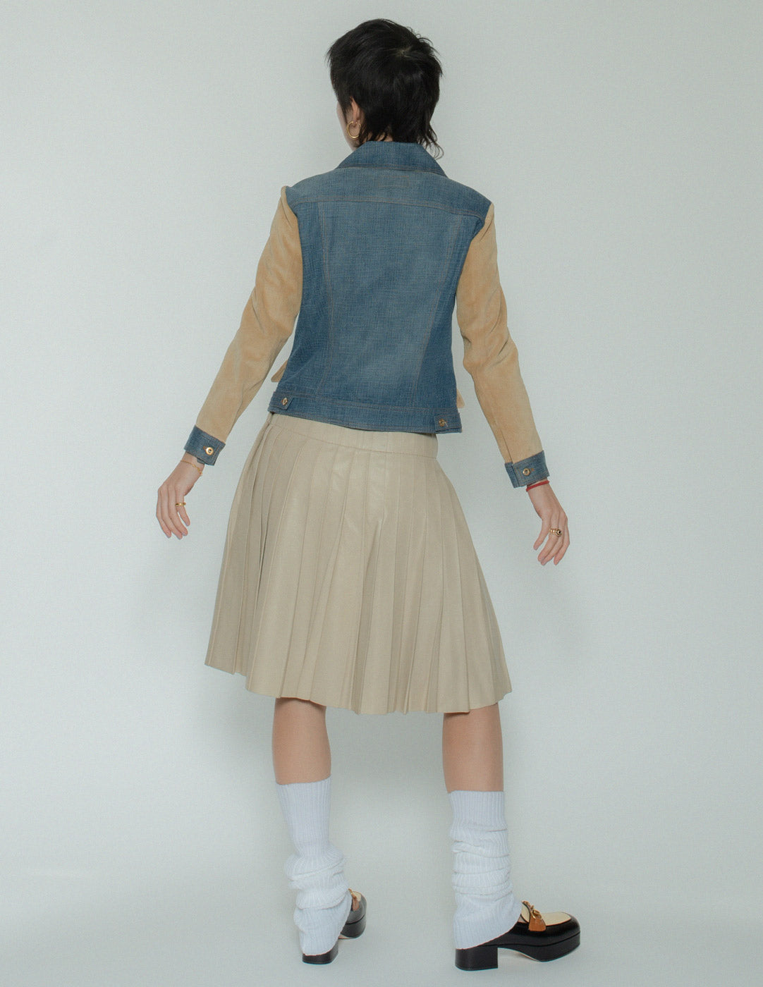 Lanvin vintage beige pleated leather skirt back